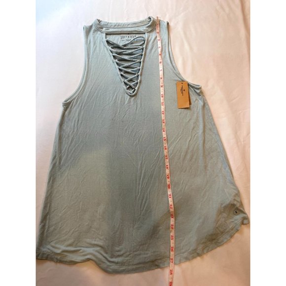 NWT American Eagle Outfitter Women Soft & Sexy Lace Up Tank Top V Neck Gray S - Picture 3 of 8